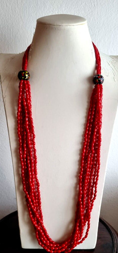 Vintage collana vetro rosso - collana,