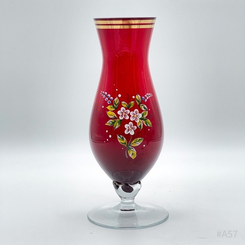Vaso vetro rosso piede - vaso,